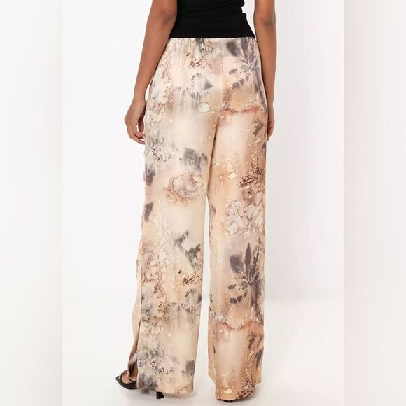 ZARA Full Length Printed Brown satin Women's Pants, Small - Picture 3 of 10